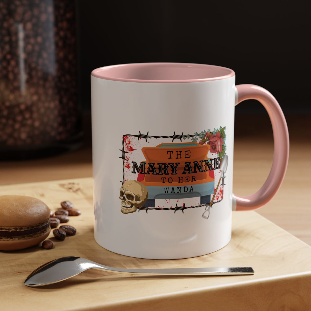 Accent Coffee Mug — "The Mary Anne to Her Wanda" Vintage Skull Friendship Design