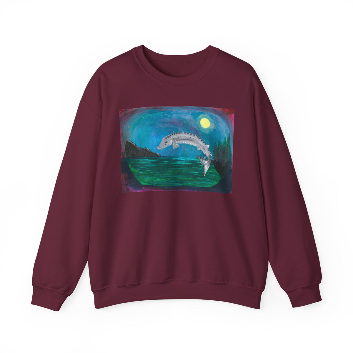 Moonlit Koi Crewneck Sweatshirt — Hand-Painted Night Garden Fish Design