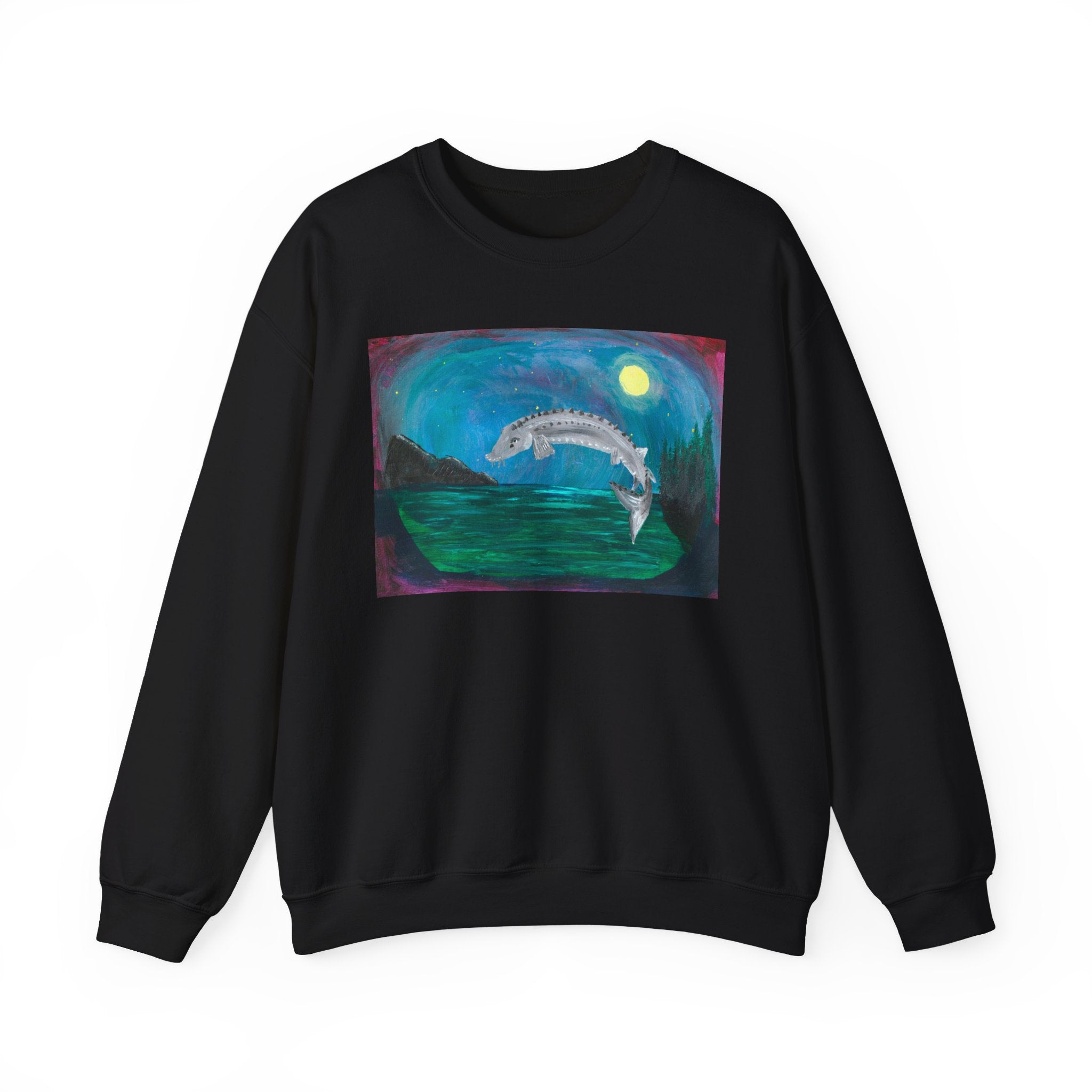Moonlit Koi Crewneck Sweatshirt — Hand-Painted Night Garden Fish Design