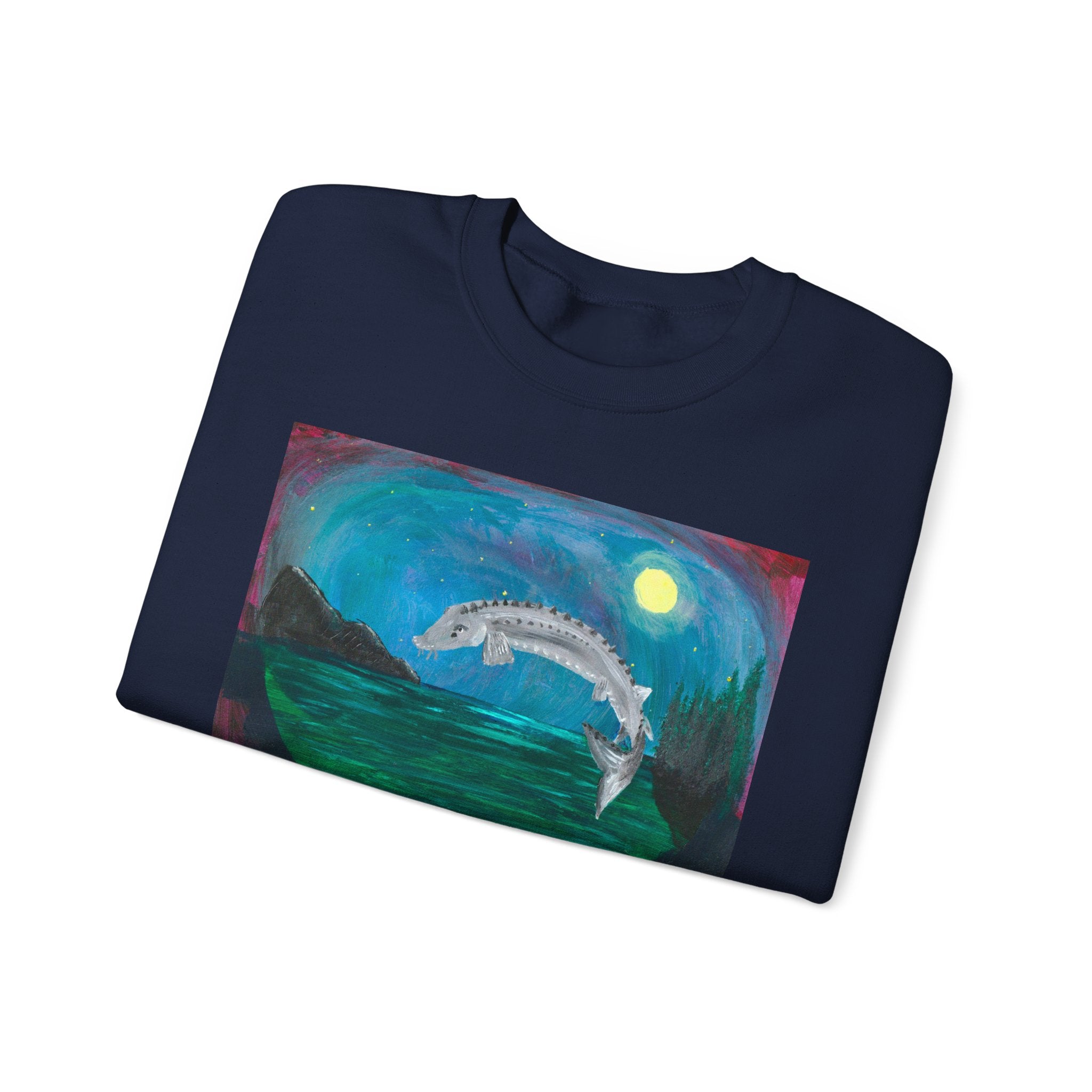 Moonlit Koi Crewneck Sweatshirt — Hand-Painted Night Garden Fish Design