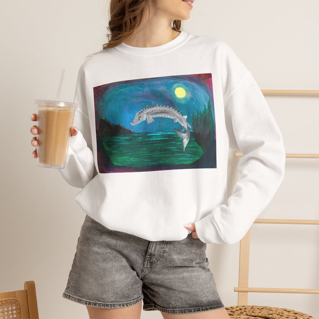 Moonlit Koi Crewneck Sweatshirt — Hand-Painted Night Garden Fish Design