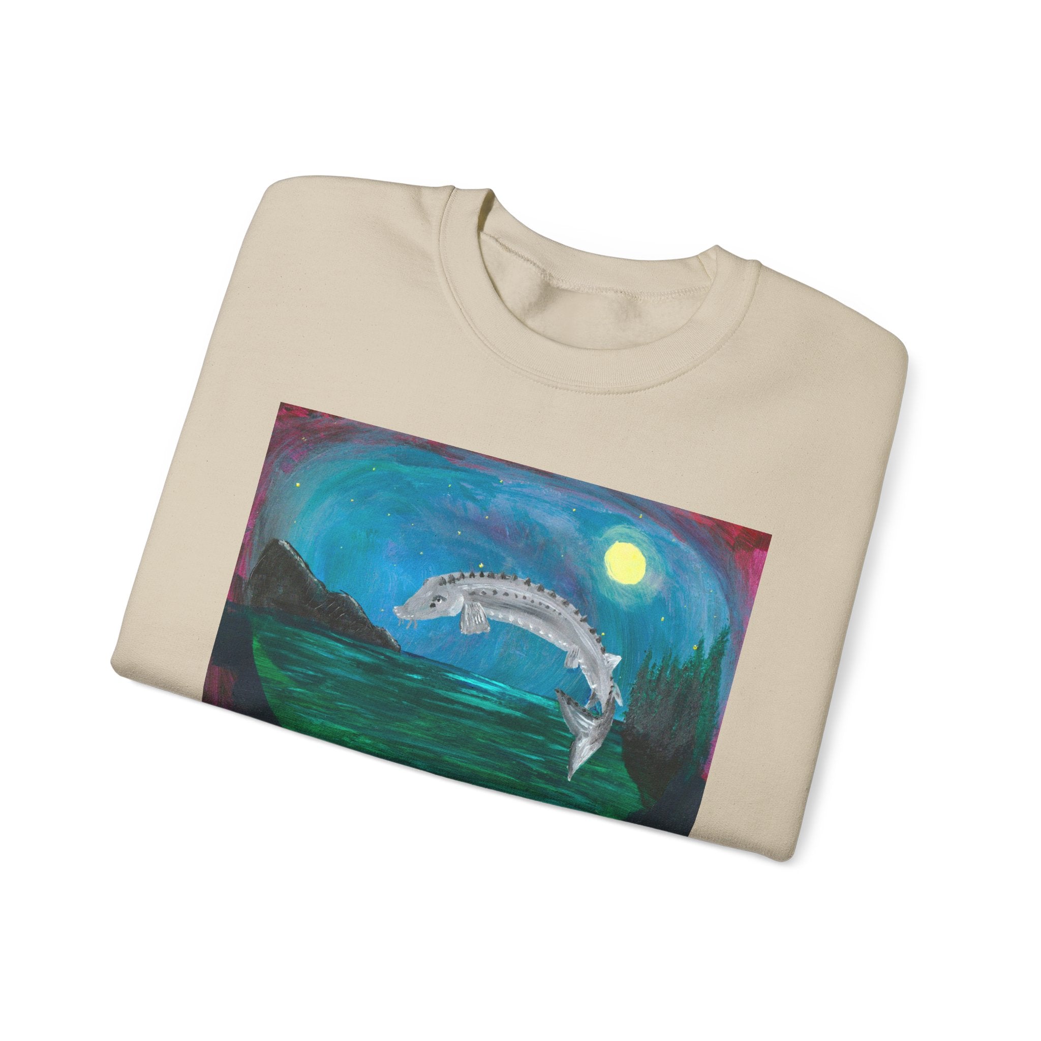 Moonlit Koi Crewneck Sweatshirt — Hand-Painted Night Garden Fish Design