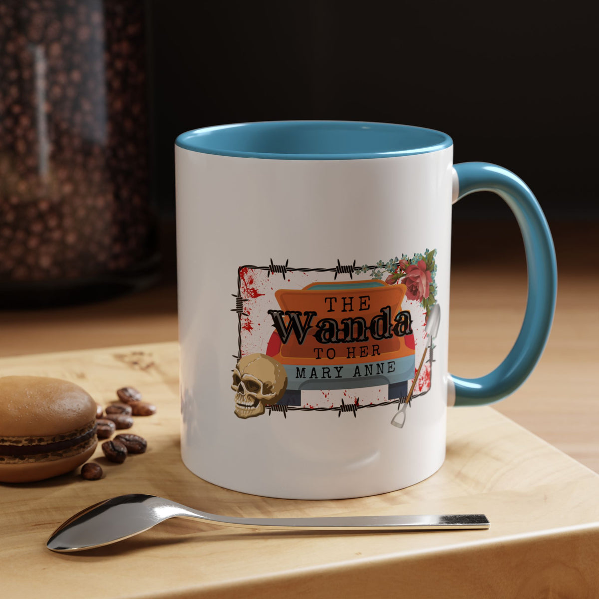 Accent Coffee Mug — "The Wanda to her Maryanne" Vintage Skull Friendship Design