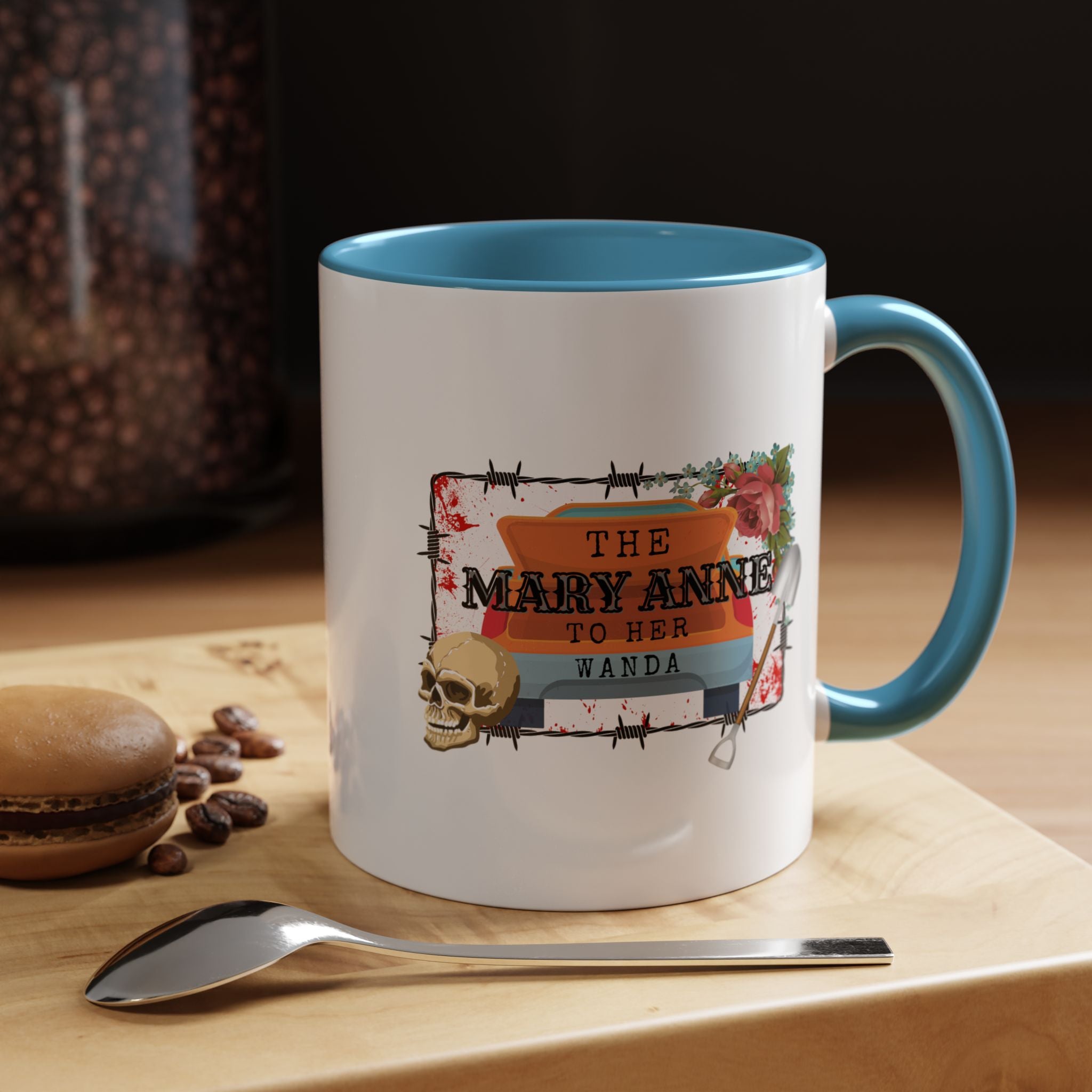 Accent Coffee Mug — "The Mary Anne to Her Wanda" Vintage Skull Friendship Design