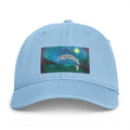 Coastal Dolphin Dad Hat — Washed Beach Cap with Moonlit Ocean Artwork