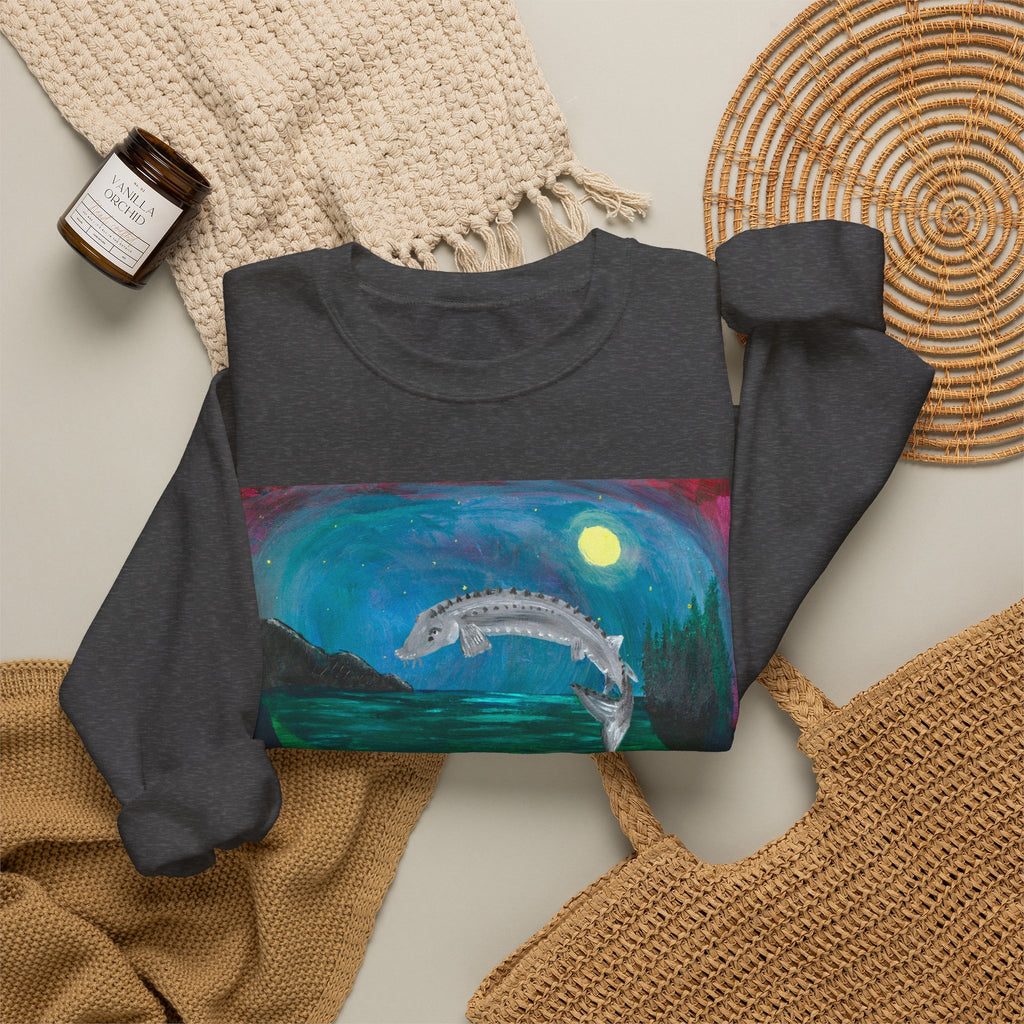 Moonlit Koi Crewneck Sweatshirt — Hand-Painted Night Garden Fish Design