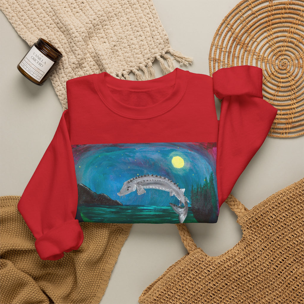 Moonlit Koi Crewneck Sweatshirt — Hand-Painted Night Garden Fish Design