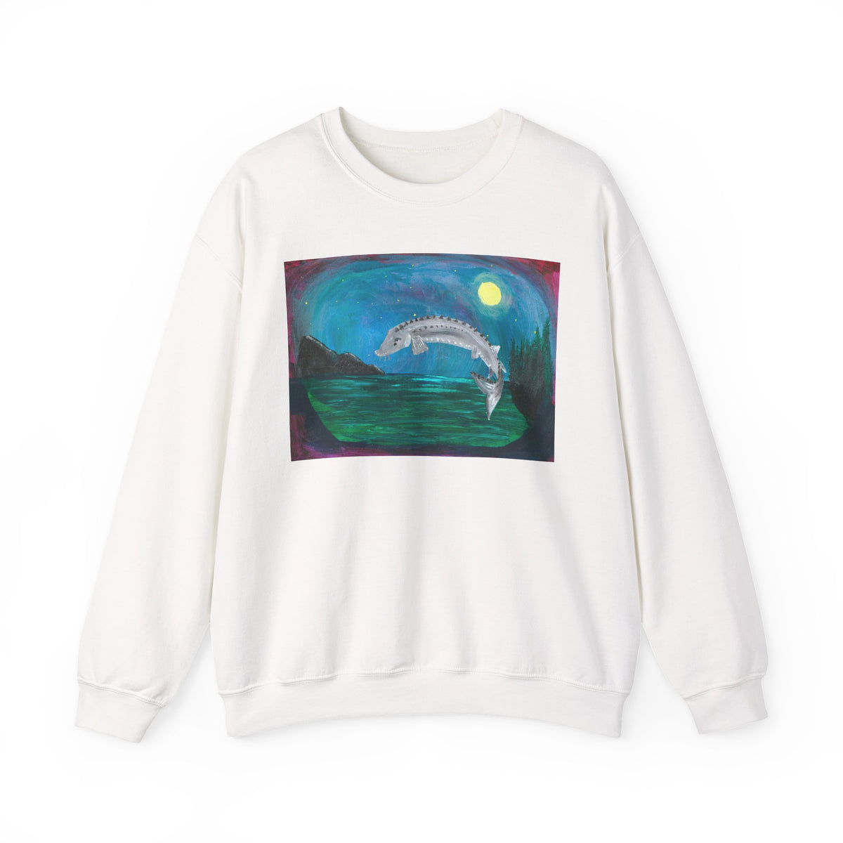 Moonlit Koi Crewneck Sweatshirt — Hand-Painted Night Garden Fish Design