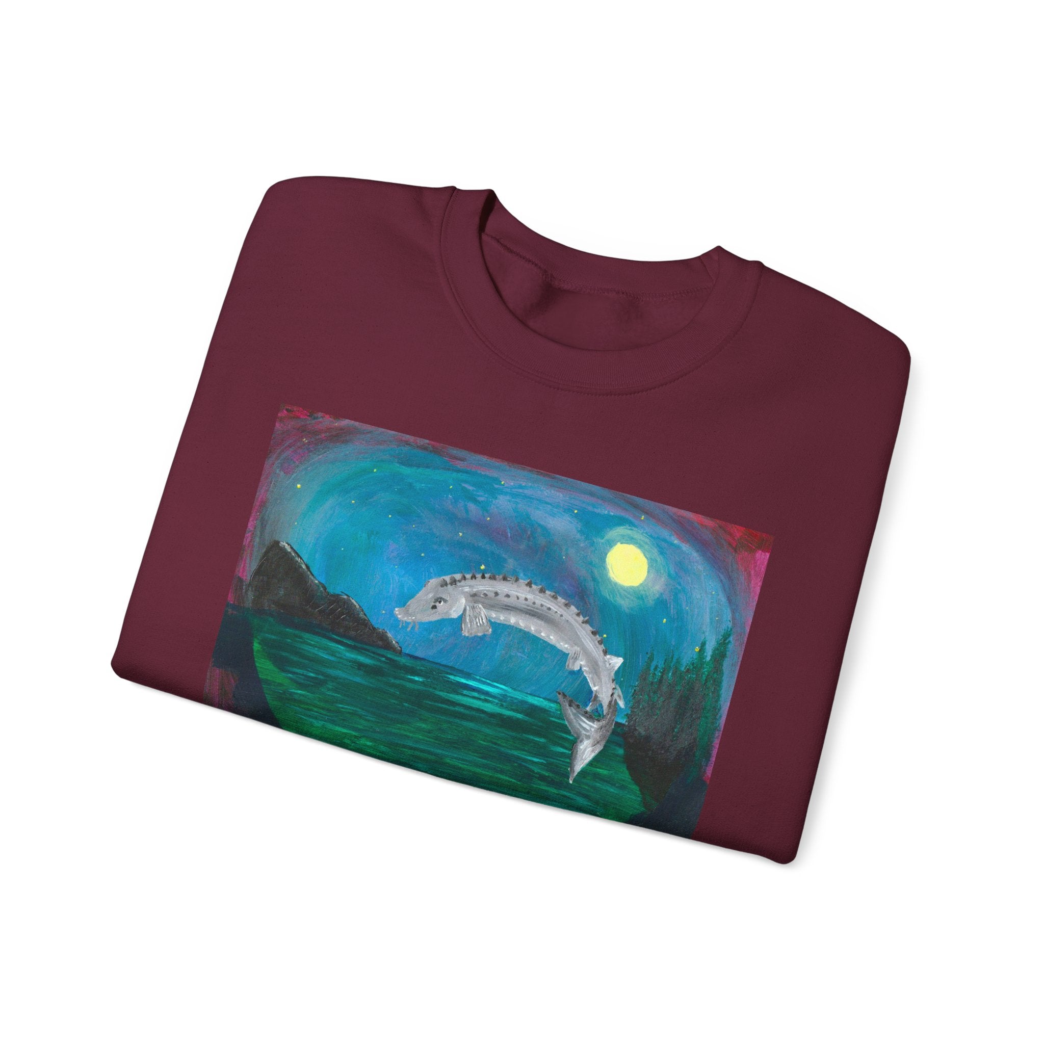 Moonlit Koi Crewneck Sweatshirt — Hand-Painted Night Garden Fish Design