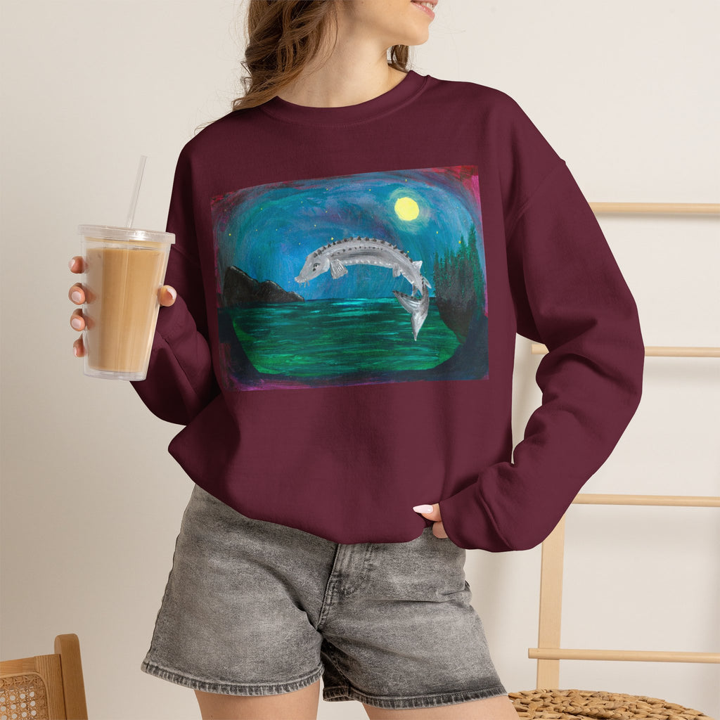Moonlit Koi Crewneck Sweatshirt — Hand-Painted Night Garden Fish Design