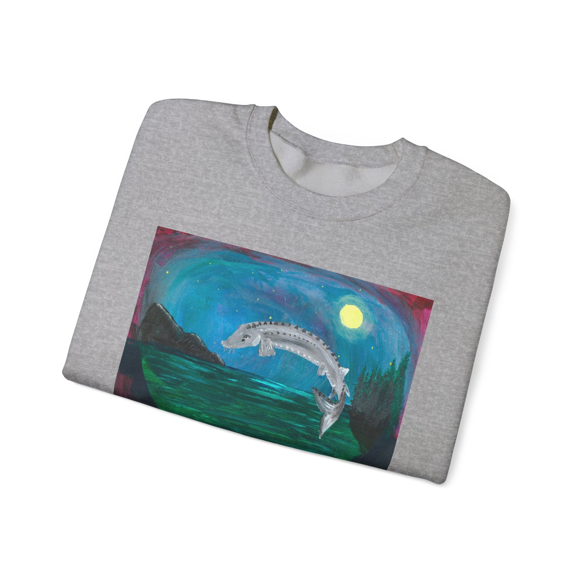 Moonlit Koi Crewneck Sweatshirt — Hand-Painted Night Garden Fish Design