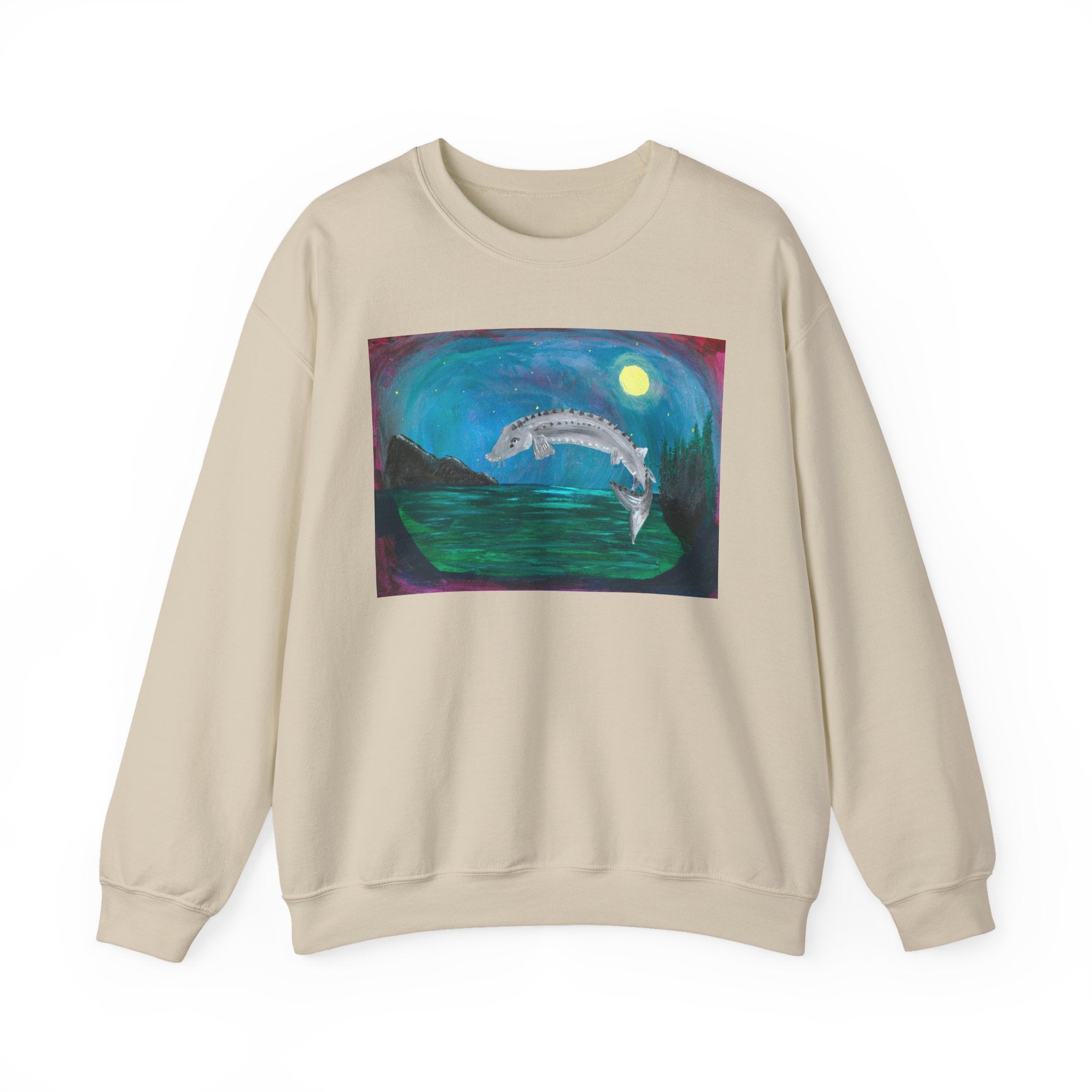 Moonlit Koi Crewneck Sweatshirt — Hand-Painted Night Garden Fish Design