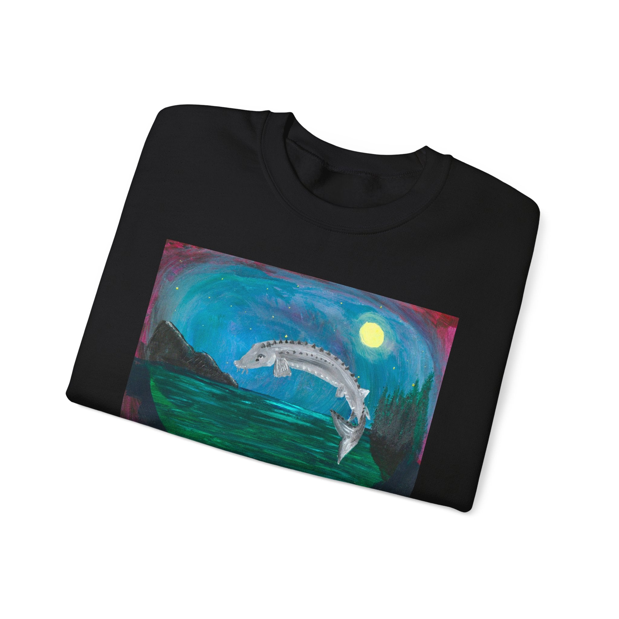 Moonlit Koi Crewneck Sweatshirt — Hand-Painted Night Garden Fish Design