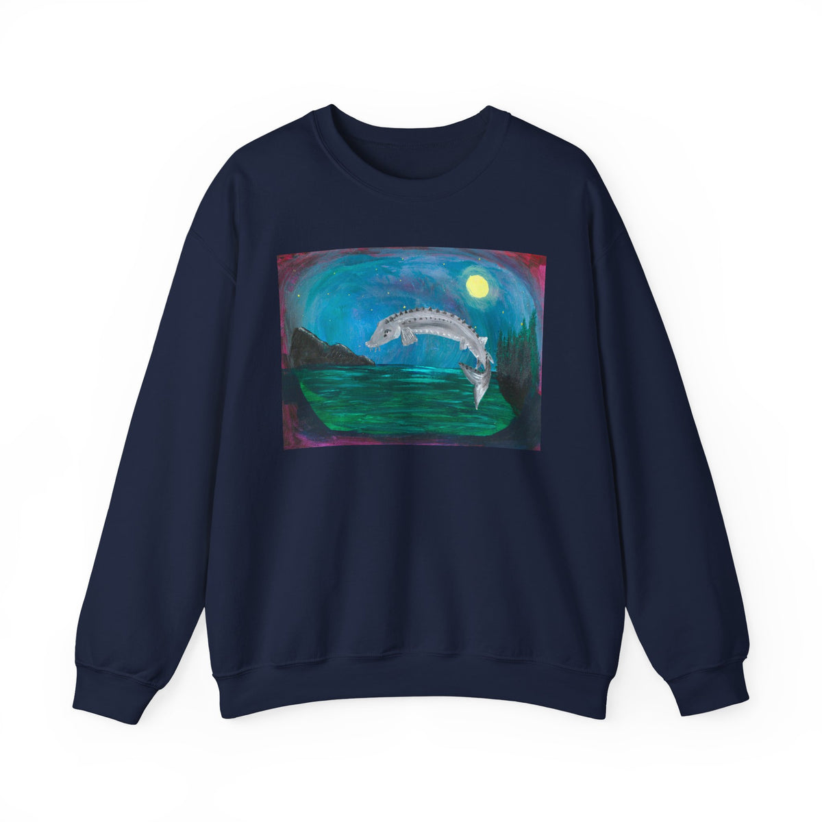 Moonlit Koi Crewneck Sweatshirt — Hand-Painted Night Garden Fish Design
