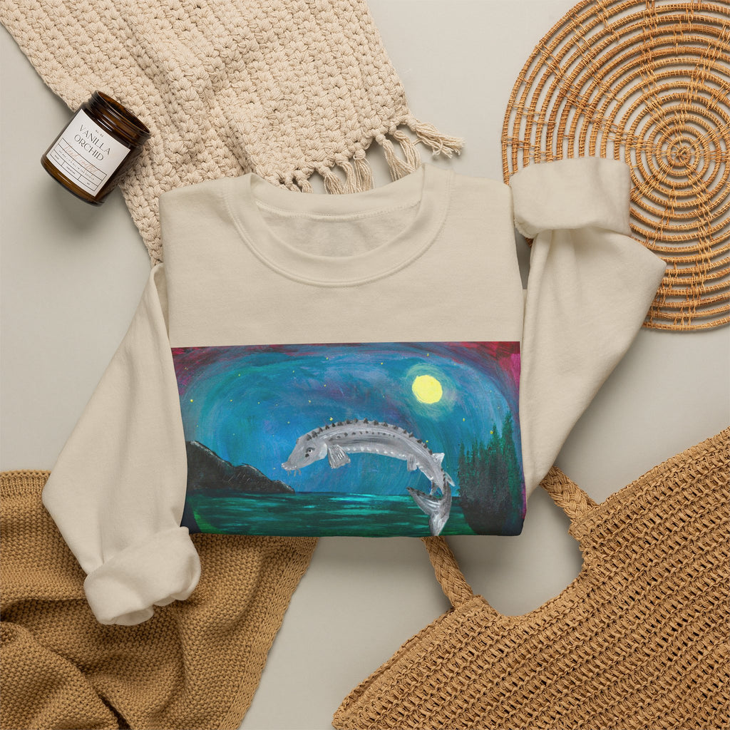 Moonlit Koi Crewneck Sweatshirt — Hand-Painted Night Garden Fish Design